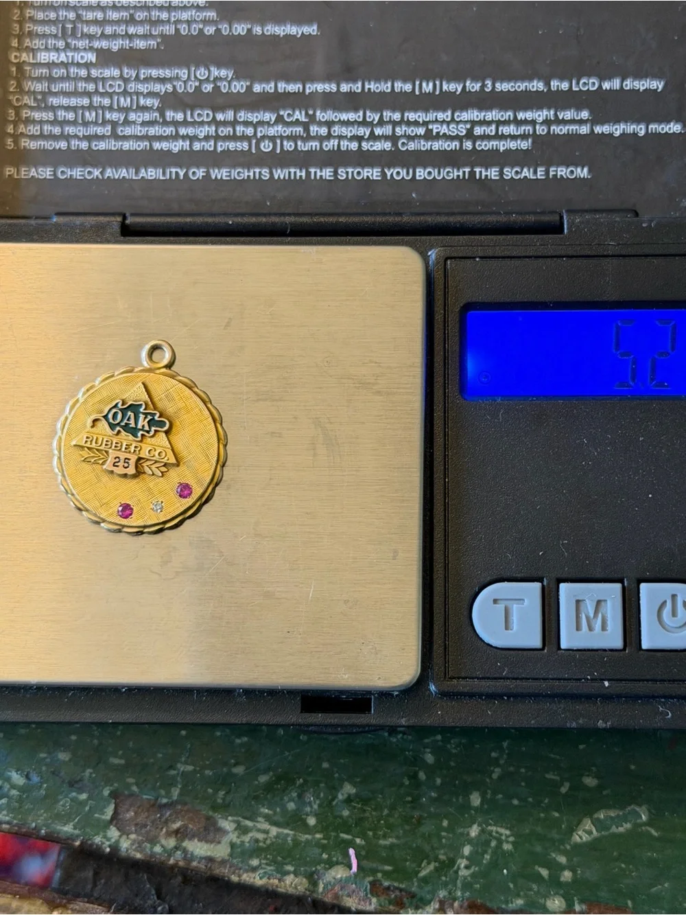 VTG Oak Rubber Co. Gold Award Pendant w/ Diamond & Rubies 5.2g 1/5 10kt Gold